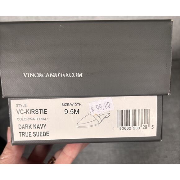 NIB Vince Camuto VC-Kirstie Dark Navy Pure Suede Slide Slip-on 9.5 Mule Classic - Picture 2 of 7